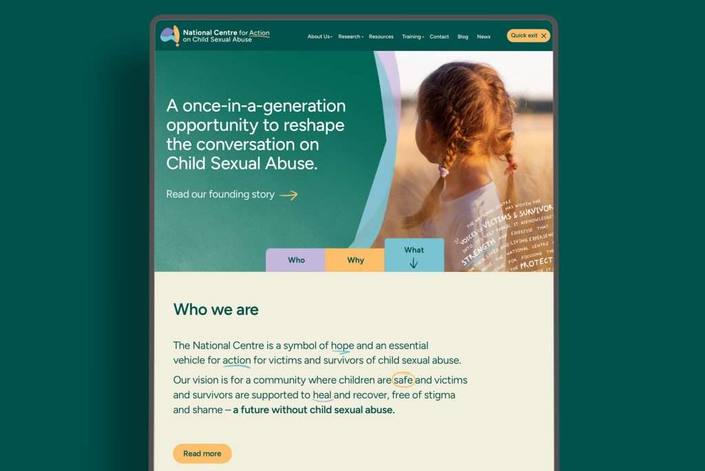 Co-design in rebranding the National Centre, homepage of their website